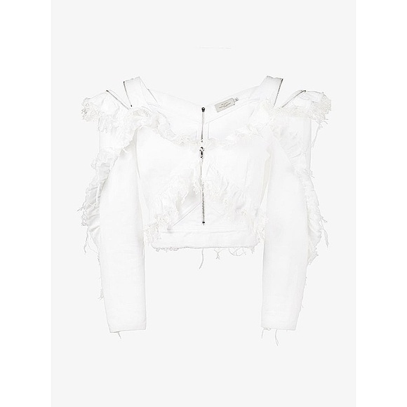 PREEN BY THORNTON BREGAZZI Ruffle Denim Off-Shoulder Top - Picture 9 of 10